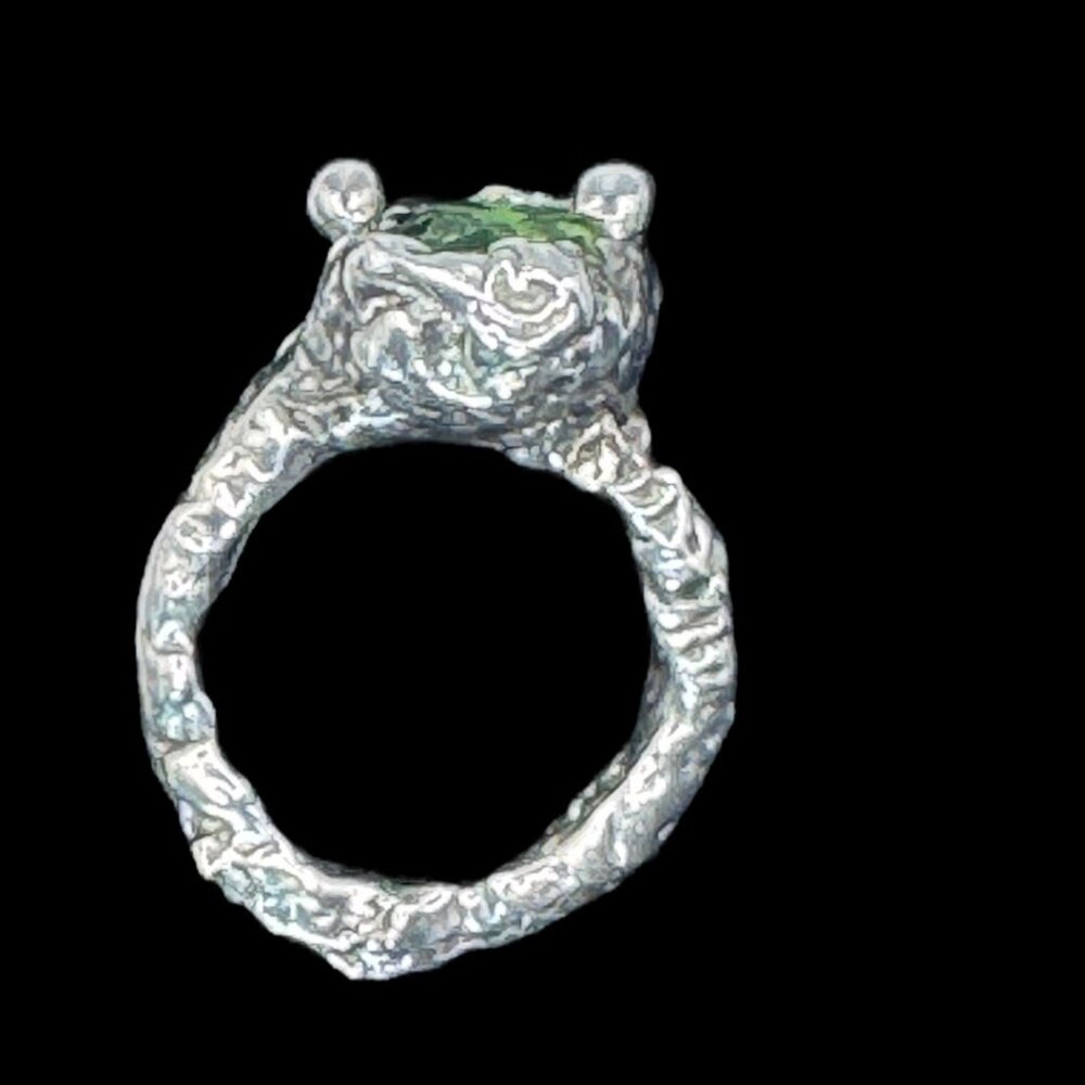 Brutalist Silver-Blend Cocktail Ring Artisan Crafted with 10mm Crystal Size  6.5 - Picture 6 of 13